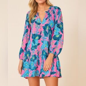 Lilly Pulitzer Lucee Long Sleeve Dress Pink Isle Blooming for You XS NWT